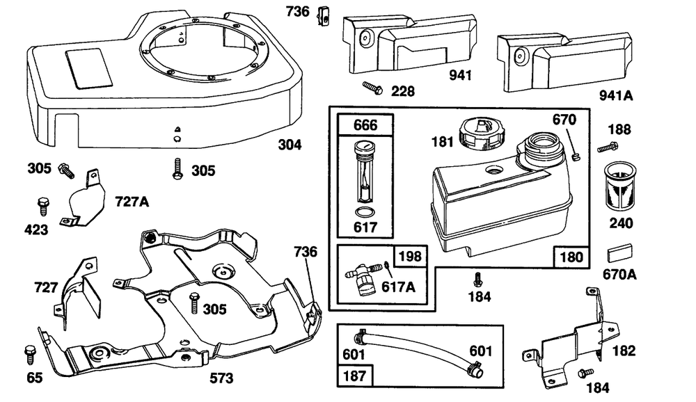 Blower Hsg, Fuel Tank Group Diagram and Parts List for 104772-0122-XX  Briggs and Stratton Engine